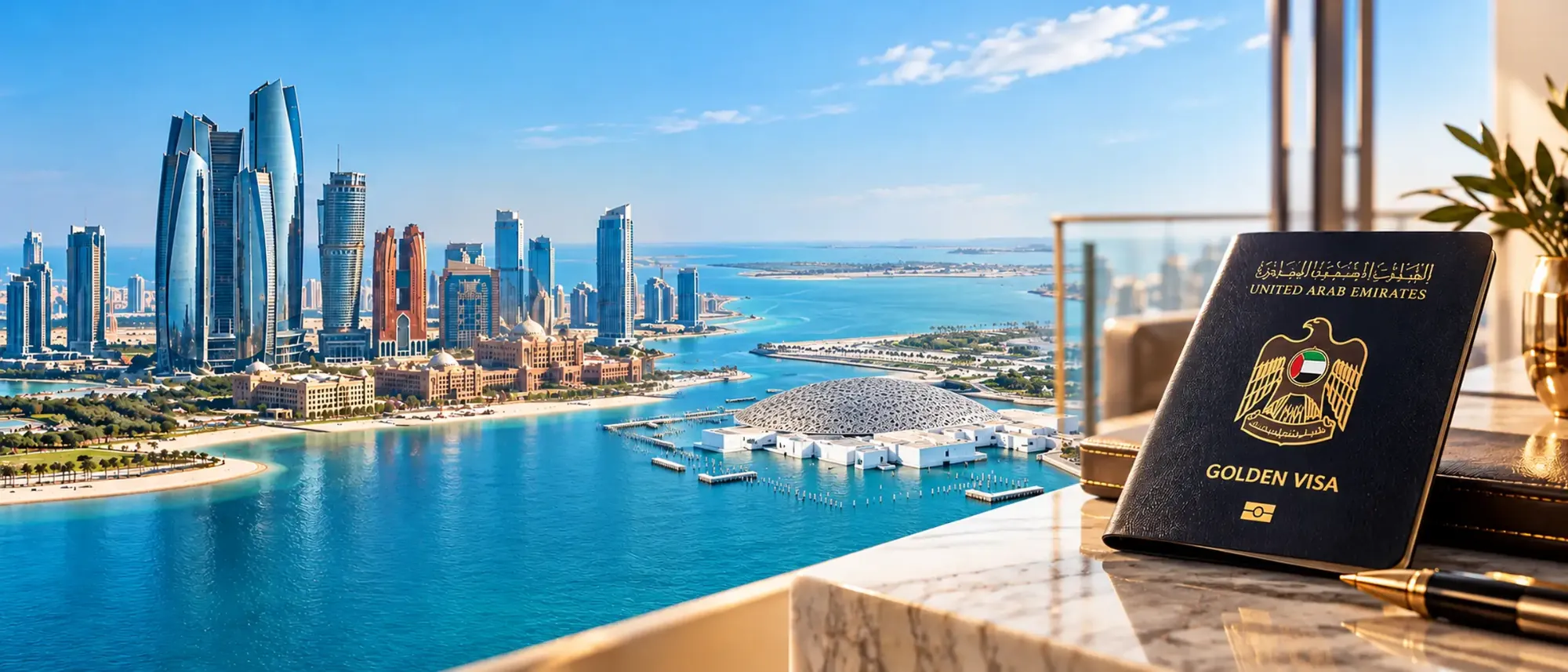 Golden Visa Abu Dhabi par l'immobilier, skyline et résidence prime en 2026